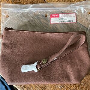 Thirty-One Cappuccino Tapered Pouch with Wristlet Strap NIP